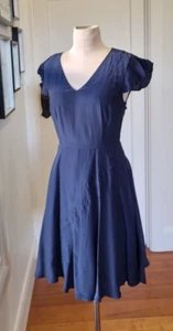 Alannah hill size 8 Navy vintage style embroidered flutter sleeve cocktail dress - Picture 1 of 12