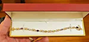 Vintage 18k Gold Over Sterling Silver Genuine Stone Accents Tennis Bracelet - Picture 1 of 7