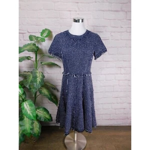 Eliza J Womens Tweed Raw Hem Dress Size 4 Navy Blue - Picture 1 of 10