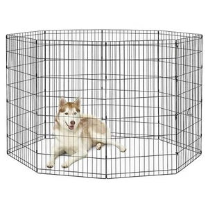 New World Dog Exercise Pen & Playpen, 24" W x 48" H, No Door, Black - Picture 1 of 7
