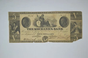 Augusta, GA - 5 $ Schein - The Mechanics Bank - 1. Juni 1851 - fehlende Ecke - Bild 1 von 4