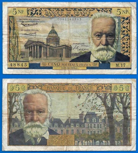 France 5 Nouveaux Francs 1959 Serie M New Frcs Victor Hugo Frcs Free Ship World - Picture 1 of 3