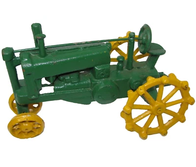 Antique Cast Iron Green & Yellow 'John Deere' colors Toy Tractor 8" - Image 1 of 4