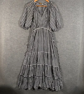 The Story Of Dress Womens 10 Black White Maxi Gingham Tiered Puff Cottagecore - Picture 1 of 13