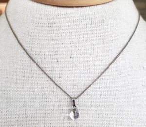 Vintage Crystal Clear Disco Ball Stone Silver Tone Pendant Necklace 15" - Picture 1 of 7