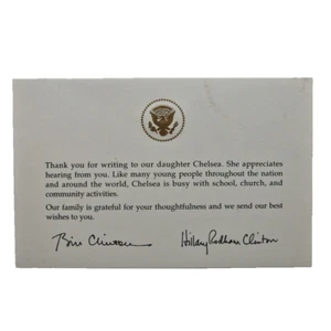 President Bill & Hillary Clinton Vintage Signed White House Thank You Card - Picture 1 of 10