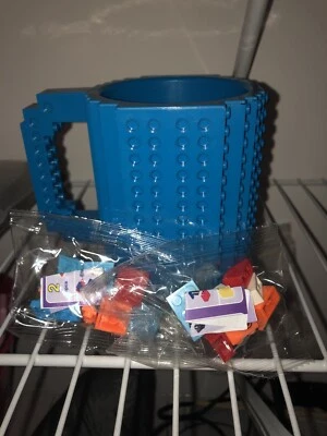 Build On Brick Coffee Mug W/ 3 Little Bags of Blocks BPA Free Holds 12 Oz No Box - Image 1 of 4