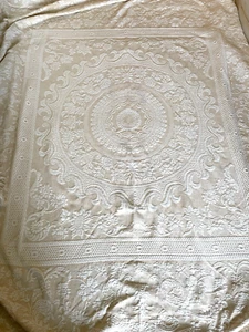 Vintage Bates? Cream Cotton Floral Matelasse Double Full BEDSPREAD Bed Cover - Picture 1 of 13