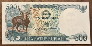 Indonesia 1988 500 Banknote -deer - Picture 1 of 2