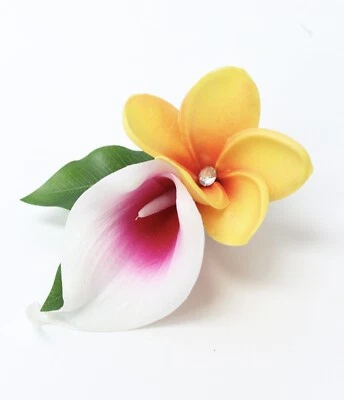 Real Touch Boutonniere- Artificial Lifelike Calla Lily Plumeria Tropical Beach - Image 1 of 3