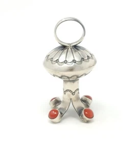 Delayne Reeves Mediterranean Coral Navajo Squash Blossom Pendant Sterling Silver - Picture 1 of 6
