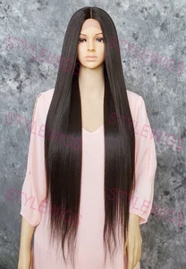 Dark Brown Extra Long Straight Heat Safe Lace Front Human Hair Blend Wig EVEB 4 - Picture 1 of 8
