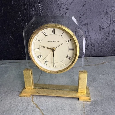 Howard Miller Clock Paramount 613-573 Quartz Alarm Brass & Glass 6" Desk Shelf - Image 1 of 2
