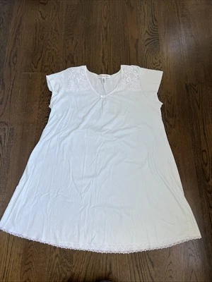 Camisón Oscar De La Renta Azul Claro Algodón Pima Manga Encaje Borde - XL Foto 1 de 4