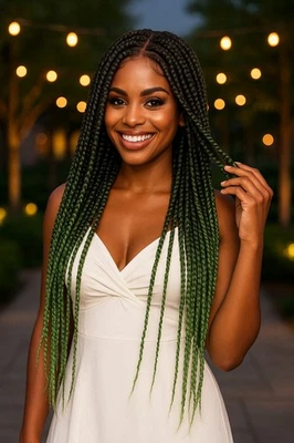 🔥 Peluca de encaje trenzado hecha a mano - Trenzas torcidas ombre verde - Encaje completo, nueva con etiquetas, 24" Foto 1 de 4