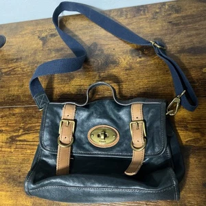 Fossil Authentic Crossbody Messenger Satchel Handbag Leather Dark Blue ZB4614 - Picture 1 of 24
