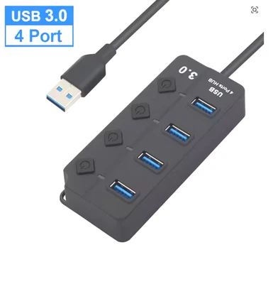 4 Port USB Hub Splitter PC Mac MacBook Notebook Laptop Desktop Portable 2.0 3.0 - Image 1 of 2