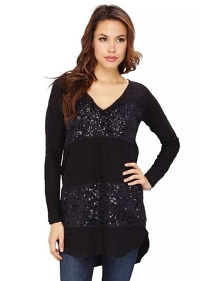 Suéter Formal Free People Lentejuelas Azul Marino Gran Tamaño Cuello en V Manga Larga Mediano Foto 1 de 4