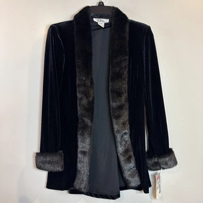 Patra Jacket Women Small Black Velvet Stretch Shrug Fur Glam Goth 80s VTG NWT - Image 1 of 4