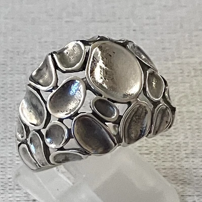 Anillo Cúpula Modernista Brutalista Plata de Ley 925 Guijarro Texturizado Talla T Foto 1 de 4