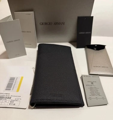全新带标签 $717 GIORGIO ARMANI 大号皮革钱包 - 男式文档夹 — 第 1/4 张图片