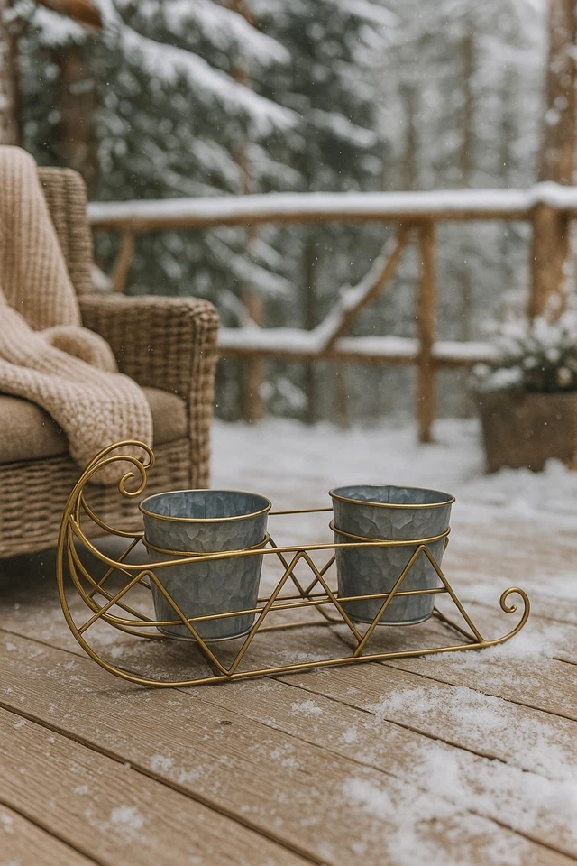 Clayre & Eef Flower Pot, Christmas Decoration, Sleigh, Garden - Image 1 of 1