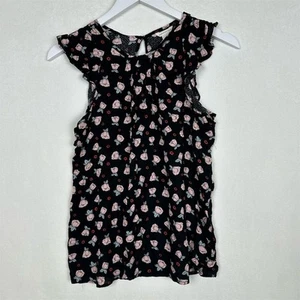 Aeropostale Bluse Damen S schwarz Blumen Rüschenärmel Rundhals fließend - Bild 1 von 9