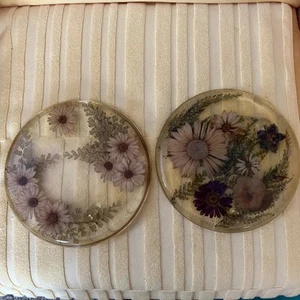 2 Vintage Acrylic Lucite Flowers Floral Daisy Trivet Hot Pad Set - Picture 1 of 7