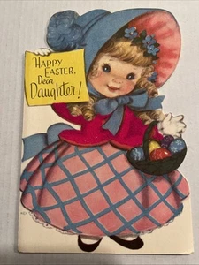 Vintage 1951 Rust Craft Marjorie Cooper Easter Card Flocked Girl with Basket - Picture 1 of 3