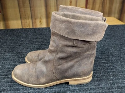 Botas Eileen Fisher para mujer talla 8 marrón gamuza puño plegable tobillo suela de cuero Foto 1 de 4