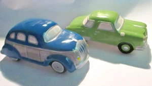 2 Dept 56 Snow Village Classic Cars Green & Blue Sedan #54577 - Picture 1 of 2