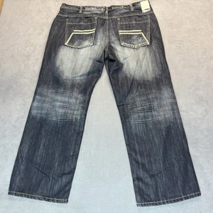 Helix Jeans Herren Größe 38 N56 Loose Straight Whiskered Bestickt Blau Y2K - Bild 1 von 10