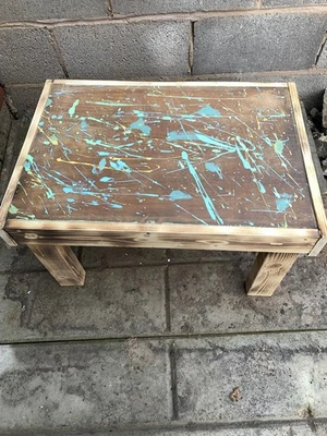 Splatter Paint Rustic Reclaimed Style Table Handmade Wood Pine torched  - Unique - Image 1 of 4