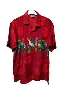 Rima Hawaii Papageien Hemd M Medium rot terivoil tropische Vögel Blätter Grafik - Bild 1 von 8