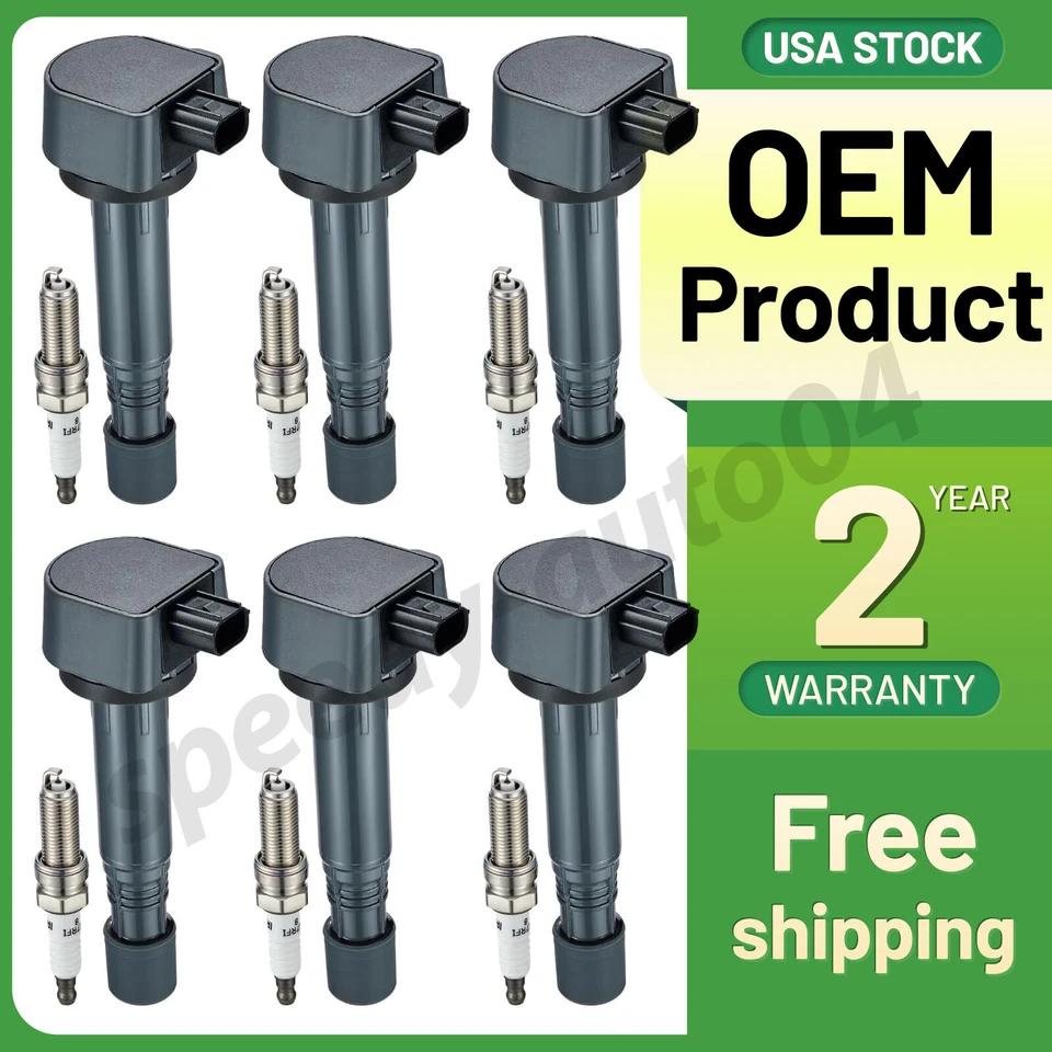 6 Ignition Bobinas Pack UF624 and Spark Plugs For 2009-2015 Honda Pilot 3.5L V6 - Image 1 of 4