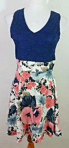 Papaya Womens Dress Large Floral Lace Sleeveless A Line Multicolor Party V Neck - Picture 1 of 6