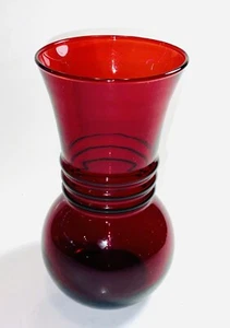 Anchor Hocking Royal Ruby Red Glass Ribbed Vintage Vase 6.5” Tall Art Deco - Picture 1 of 5
