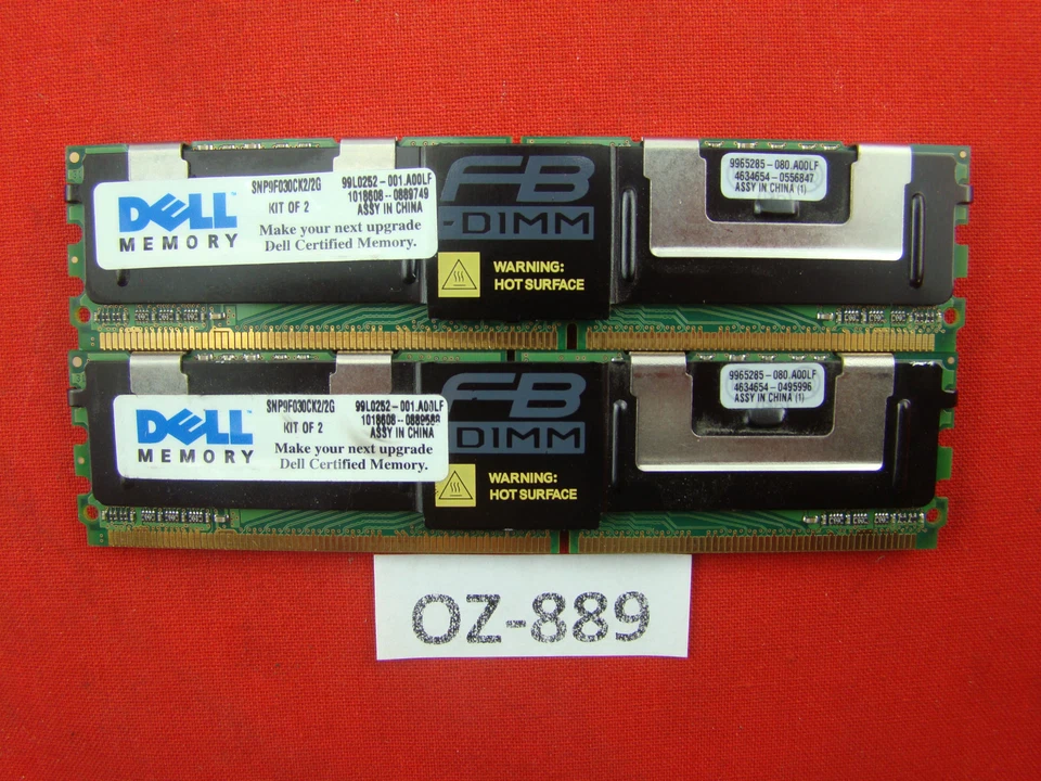 Dell Kingston DDR2 RAM 2GB Kit 2x1GB PC2-5300F ECC 1R - SNP9F030CK2/2G #OZ-889 - Image 1 of 1