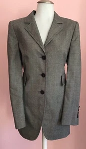 AKRIS Punto 6 Medium schwarzer langer Damen Designer Blazer Wolljacke mit Hahnentrittmuster - Bild 1 von 10