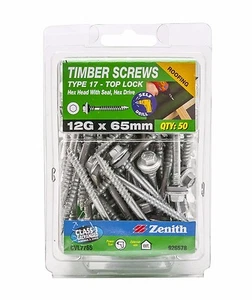 Zenith TIMBER SCREW TopLock w/ SEAL HEX Head Drive GALVANISED, 12Gx65mm- 50pcs - Picture 1 of 1