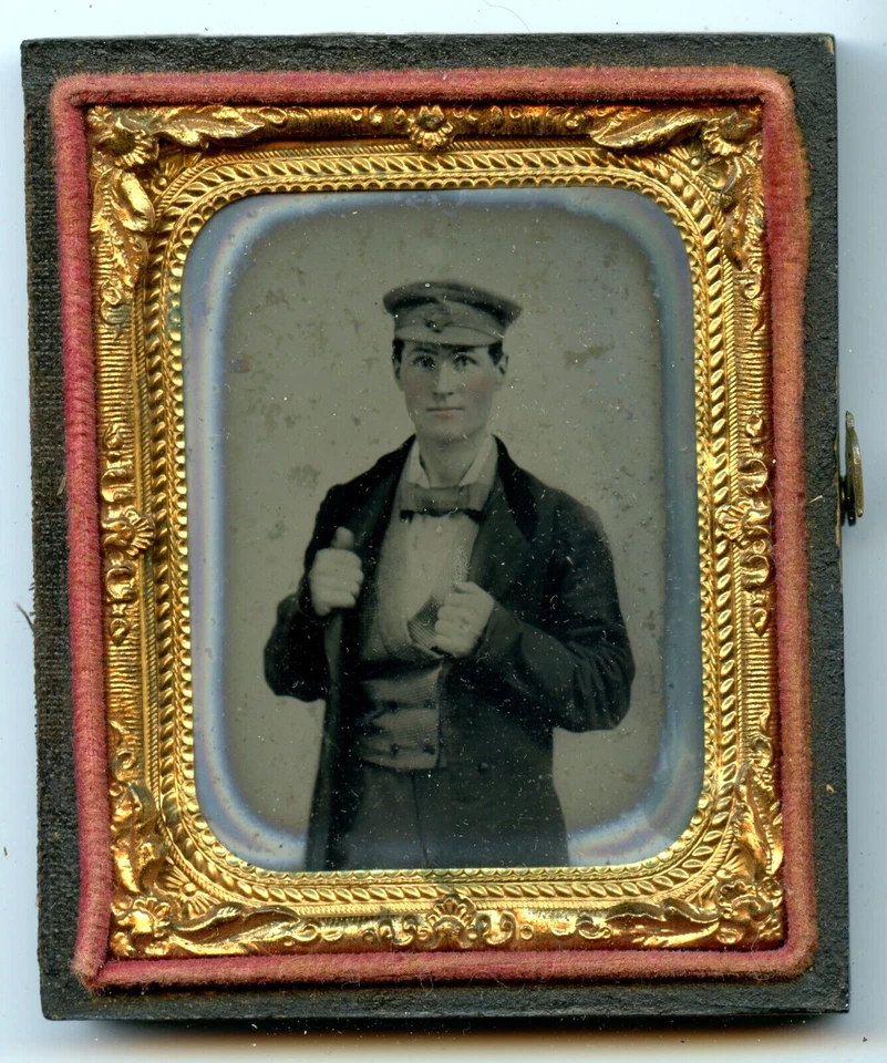 Beautiful 1/9th plate ambrotype of sporty gent in a half case not daguerreotype - Image 1 of 1