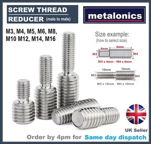 Double End Male Thread Bolt Screw Reducer Fitting Adapter M3 M4 M5 M6 M8 M10 M12 - Picture 1 of 2