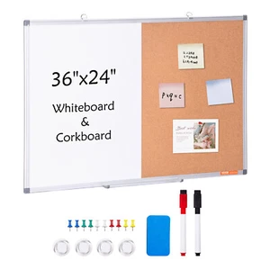VEVOR 36"x 24" Whiteboard & Cork Board Combo with Aluminum Frame for School Home - Picture 1 of 12