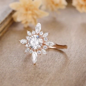 1.5ct Round Cut Moissanite Starburst Women Engagement Ring 14k Rose Gold Plated - Picture 1 of 7