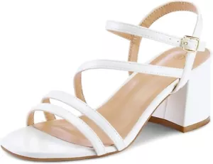 mysoft Women's Strappy Low Chunky Block Heel Sandals Open Toe Dress -White Sz8.5 - Picture 1 of 12