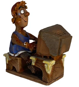Vntg Crazy Clay Figure “Driving” a Computer Game His Head Smokes! Incense Burner - Picture 1 of 16
