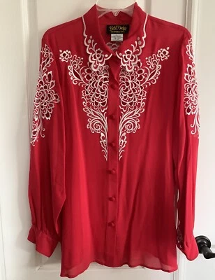 Bob Mackie Wearable Art Shirt Size L 100% Silk Pink White Embroidery Cut Out - Image 1 of 4