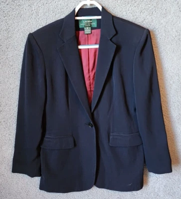 Chaqueta Blazer Lauren Ralph Lauren Para Mujer 1 Botón Triacetato Negra Talla 6P Foto 1 de 4