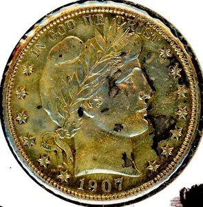 1907-D BARBER HALF DOLLAR EF+ DETAILS PERHAPS COATED IN LACQUER #5816 - Picture 1 of 6