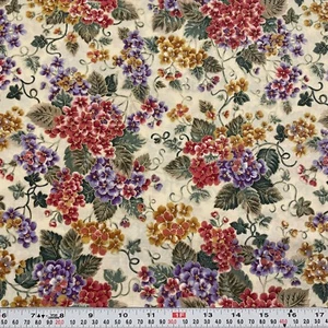 Faye Burgos Marcus Brothers Metallic Florals on Cream Cotton Remnant 13" x 44" - Picture 1 of 2